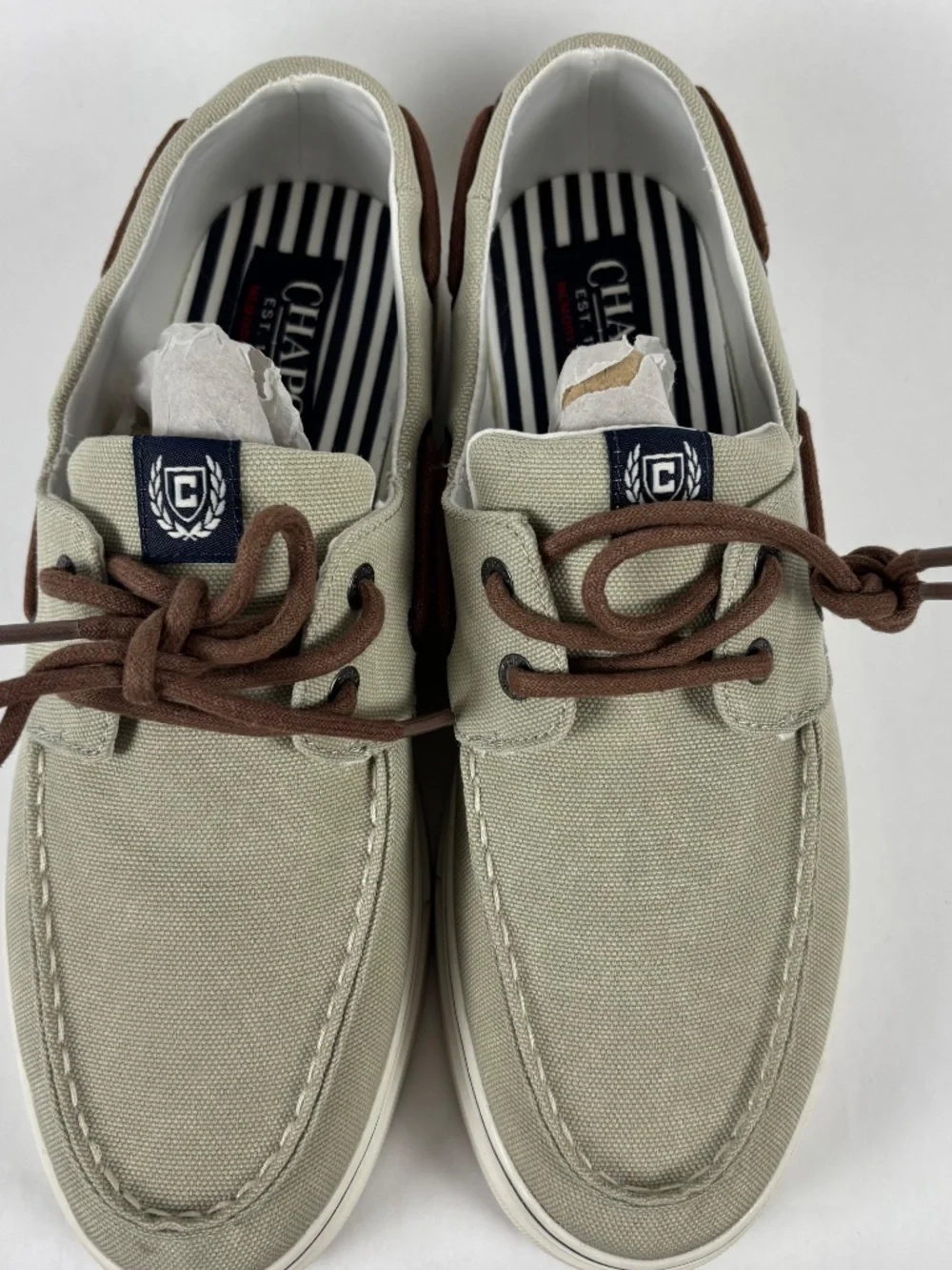 Chaps, Canvas Boat Shoes, Men's 9,, Tan Lace Up, Casual Deck, Memory Foam